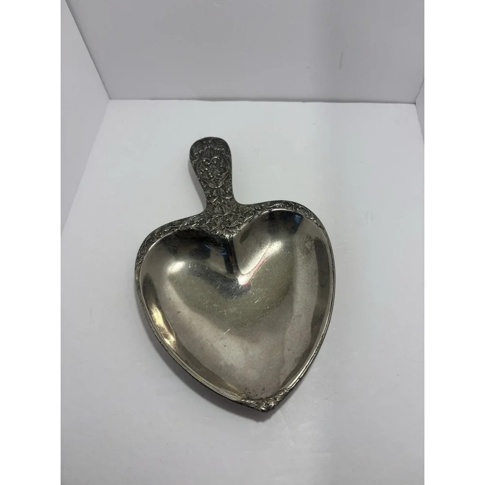 Vintage Victorian Style Silver Plated Floral Heart Candy Trinket Dish Pan Japan